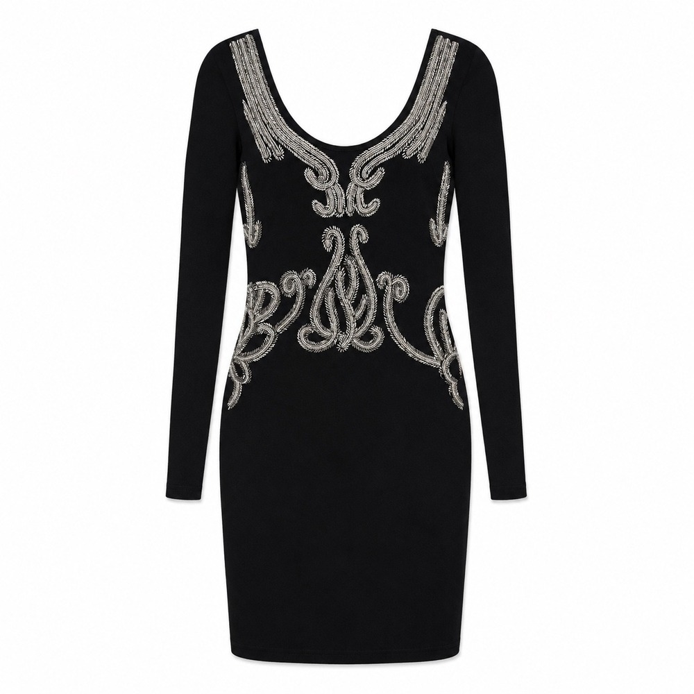 Abyss by Abby Black Beaded Bodycon Mini Dress Medium